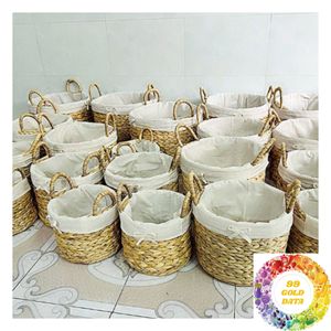 Panier rond en jacinthe d'eau naturelle pour le rangement et la décoration multi-usages à la maison, disponible en différentes tailles - Product Image 1