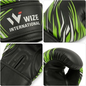 Gants de boxe WIZE INTERNATIONAL en PU avec fermeture Velcro, gants d'entraînement vert et noir, pour adultes - Product Image 5