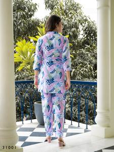 Trendy All Seasons Two-Piece <b>Women's</b> <b>Cord</b> Set with Print Collar <b>Shirt</b> and Wide-Leg Pants Heavy Muslin Quick Dry - Product Image 3