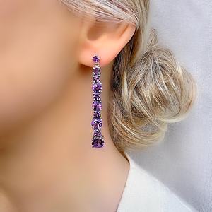 Genuine Amethyst <b>Dangle</b> Drop <b>Silver</b> <b>Earrings</b> Elegant Purple Gemstone Jewelry February Birthstone Gift For Women - Product Image 2