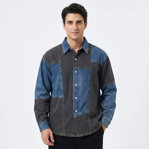 Camisa de Mezclilla Personalizable para Hombre, Ecológica, con Parches, Manga Larga, Corte Regular, Cuello Clásico, Casual, Lavado a la Piedra, Tejido Transpirable - Product Image 1