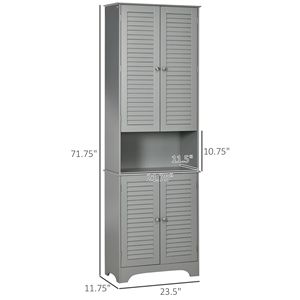 Armadio Alto Europeo a Doppia Anta in PVC e MDF con Ripiani Regolabili per Bagno e Soggiorno - Grigio - Product Image 3