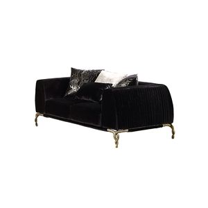 Causeuse en tissu velours épais brillant fini noir Canapé de salon en bois complet - Product Image 3