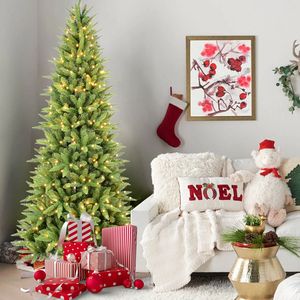 Albero di Natale Artificiale Sottile Pre-Illuminato da 2,1 m con 500 Luci LED, Rami Misti in PE/PVC - Product Image 5