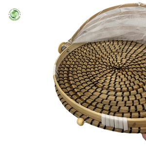 Woven straw food <b>cover</b> with <b>black</b> pattern Kitchenware and <b>table</b> decoration Wholesale eco-friendly Made in Vietnam - Product Image 4