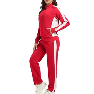 Women's Sporty <b>2</b> <b>Piece</b> Tracksuit <b>Set</b> Full Sleeve Color Blocked Turtleneck Zipper Top with Side <b>White</b> Stripe Pants Regular Fit - Product Image 5