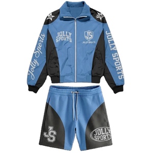 Women windbreaker short set lightweight polyester blue <b>green</b> yellow panel custom heat transfer logo Windbreaker Shorts - Product Image 3