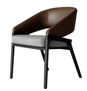 Chaise de salle à manger en bois massif de style nordique moderne et luxueuse avec dossier en cuir PU de qualité supérieure et coussin d'assise en tissu confortable - Product Image 1