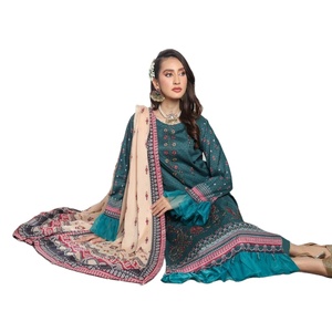 Vestidos musulmanes Ropa informal para mujeres Césped Trajes de 3 piezas Dr Haris Marca Volumen Pehnawni Bordado pesado Diseño moderno - Product Image 1