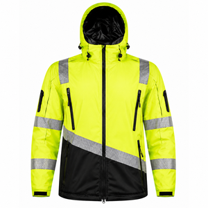 <b>High</b> <b>Visibility</b> Safety <b>Jacket</b> Black Yellow Reflective Stripes Full Zip <b>Softshell</b> Workwear OEM - Product Image 1