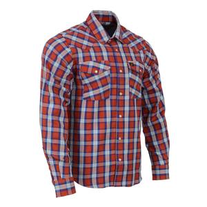 Chemise à manches longues pour homme de haute qualité, à carreaux rouges et bleus, en coton premium, boutonnée, style western décontracté, avec deux poches à rabat. - Product Image 4