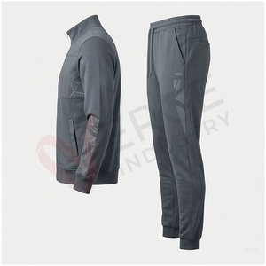 Ensemble de survêtement gris pour homme, manches longues, col montant, fermeture éclair sur le devant, imprimé géométrique, respirant, coupe sportive, coupe régulière, vêtements d'automne - Product Image 3