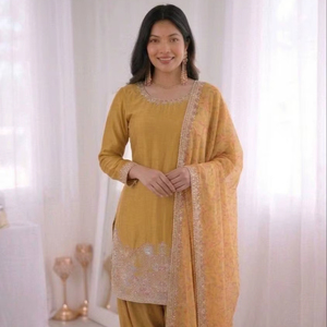 Conjunto de Traje de Graduación para Mujer con Hermoso Bordado de Lentejuelas, Estilo Moderno en Crepé de Seda Francés - Product Image 1