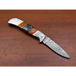Cuchillo de Bolsillo Multifuncional Jexmoo OEM Hecho a Mano de Acero de Damasco con Funda de Cuero, Garantía de 14 Días, Ideal para Regalo de Aniversario o para Padrinos de Boda - Product Image 4
