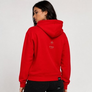 FINA SPORTS Sweat à capuche zippé rouge pour femme, en polaire, décontracté, à manches longues, avec strass et imprimé lettres, collection automne - Product Image 3