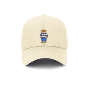 Hot Sale Street Casual 6-Panel 100% Cotton Unisex Baseball <b>Cap</b> White Blue Striped Teddy Bear Iron-On Embroidery Metal Buckle - Product Image 2