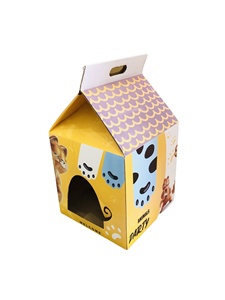 High Quality Eco Friendly Recycled Materials Custom Cardboard Cat Scratcher House Grass Filled Pet Entertainment Shelter Boxed - Product Image 4
