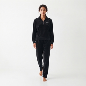 Women's Velvet <b>Tracksuit</b> 2 Piece Half Zip Sweatshirt Wide Leg Pants Set Casual Winter <b>Velour</b> Loungewear - Product Image 3