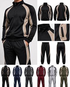 Ensemble de survêtement d'hiver pour homme, couleur unie, avec cordon de serrage, manches longues, col montant, vêtements de sport respirants en polaire polyester - Product Image 3