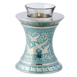 Flying Birds Design Metal Tealight Cremation Urn Scented Candle Jar Top Loved Ones Burial <b>Ashes</b> Keepsake Urns & Jar Handmade - Product Image 1