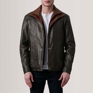 Veste en cuir bicolore sur mesure pour homme, col double, manteau en cuir superposé, vente en gros, vêtements d'extérieur en cuir véritable de haute qualité - Product Image 2