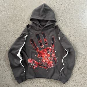 เสื้อฮู้ดแบบยูนิเซ็กซ์ ลายพิมพ์มือ พิมพ์นูน ผ้าฝ้ายเฟรนช์เทอร์รี่ สวมใส่สบายๆ ในฤดูใบไม้ร่วง ทรงหลวม ระบายอากาศได้ดี ความยาวสั้น - Product Image 2