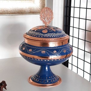 โถทองแดงคุณภาพสูงลายมีนาคารีพร้อมฝาปิด  ภาชนะเก็บของตกแต่งบ้านสุดหรู  งานฝีมือลายดอกไม้ - Product Image 2