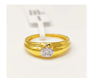Sophisticated 22K Solid <b>Gold</b> <b>Ring</b> for Women Round Cubic Zirconia Solitaire Bezel <b>Set</b> Domed Tapered Band Fine Jewelry Gift - Product Image 2