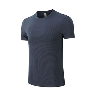 Camiseta deportiva de manga corta para hombre, azul grisáceo, azul marino, lisa, sin estampado, corte atlético, cuello redondo, básica. - Product Image 4