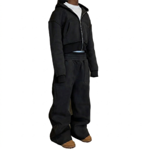 Men's Midweight Acid Wash <b>Distressed</b> Zip-Up Hoodie Baggy Sweatpants Set Custom Tracksuit Breathable Printed Polyester/Cotton - Product Image 1