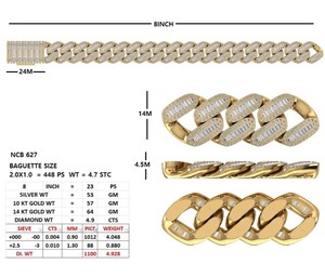 Pulsera de eslabones cubanos con diamantes cultivados en laboratorio de corte baguette y redondos, estilo hip hop de lujo, de oro macizo de 14k y 18k, joyería diaria para hombre. - Product Image 1