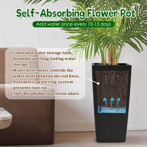 Maceta Cuadrada de Diseño de Ratán Sintético de 22 Pulgadas de Alto, Sistema de Riego Automático Inteligente para Interiores y Exteriores, Maceta para Flores de Porche - Product Image 2