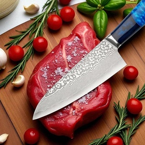 Cuchillo de Chef Hecho a Mano de Acero de Damasco con Mango de Resina Azul y Funda de Cuero, Cuchillos Profesionales de Supervivencia Tracker, A&M Enterprises - Product Image 4