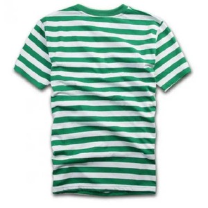 เสื้อยืดลายทางผู้ชาย สีเขียวขาว สไตล์ลำลอง แขนสั้น คอกลม ทรงปกติ ผ้าถัก - Product Image 4