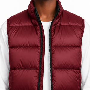 Chaleco Acolchado Transpirable Color Borgoña para Hombre, Cuello Alto, Cierre de Cremallera, Sin Mangas, Relleno de Plumón, Chaqueta Informal de Invierno - Product Image 3