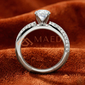 Elegant 925 Sterling <b>Silver</b> Round Cut Diamond <b>Solitaire</b> Engagement <b>Ring</b> with Double Row Pave Band for Women - Product Image 3