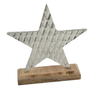 Modernos Adornos Navideños en Forma de Estrella de Metal Plateado con Base de Madera, Suministros Festivos de Moda al por Mayor para Colección Promocional - Product Image 4