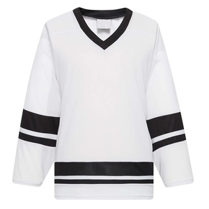 Camiseta de Hockey sobre Hielo Blanca con Cuello en V, Manga Larga, Malla Rayada, Unisex, para Adultos, Transpirable, Corte Regular - Product Image 1
