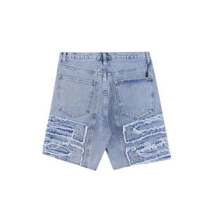 Pantalones Cortos de Mezclilla para Hombre, Lavado Oscuro, Cintura Media, Pierna Recta, Algodón, Estilo Casual de Verano, con Bolsillos, Desgastados, Tejido Resistente - Product Image 3