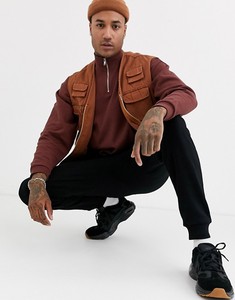 Sweat-shirt à col roulé pour homme, marron, avec fermeture éclair quart de tour et poche, coupe classique, style décontracté automne, tricoté, design uni - Product Image 4