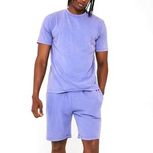 Ensemble T-shirt et short pour homme en coton 100% de haute qualité, effet délavé, logo personnalisé, manches courtes - Product Image 2