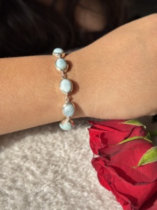 Pulsera de tenis de plata, regalo de compromiso, pulseras de plata de ley 925 maciza con gema de larimar, pulseras de plata fina hechas a mano, India - Product Image 6