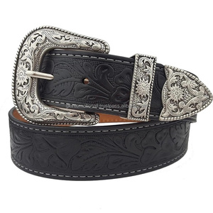 Cinturón de herramientas de cuero occidental con relieve Floral de nueva llegada de moda para unisex con hebilla de grabado de plata mate elegante y extremo de bucle - Product Image 6