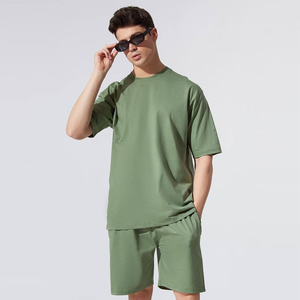 New Fashion Summer Men's Casual 2-Piece 100% Cotton Solid Pattern Quick Dry Breathable T-Shirt and Shorts <b>Set</b> - Product Image 1