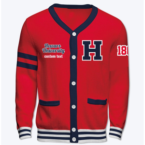 Suéter Cárdigan Rojo Universitario Personalizado para Hombre, Manga Larga, Tejido, Letra H, Texto Personalizado, Cierre de un Botón, Transpirable para Invierno - Product Image 1