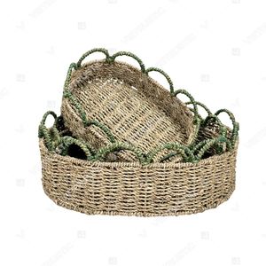BOTANICAL TRIM Scalloped Seagrass Storage Trays Set Modern Plant Fiber Woven <b>Basket</b> Sustainable Portable for <b>Table</b> Neatening - Product Image 3