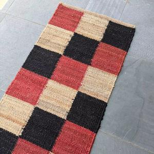 Tapis de couloir personnalisables, confortables, en chanvre naturel tissé à la main, à carreaux, géométriques modernes, écologiques - Product Image 1