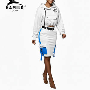 Ensemble de jupes personnalisées pour femmes, crop top à capuche avec impression de logo décontractée, ensemble de jupes et crop top à capuche pour l'hiver - Product Image 4