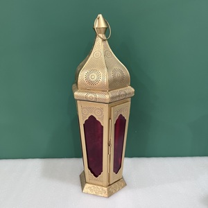 Iron <b>Moroccan</b> <b>Lantern</b> With red Glass Panels Home Decoration - Product Image 3