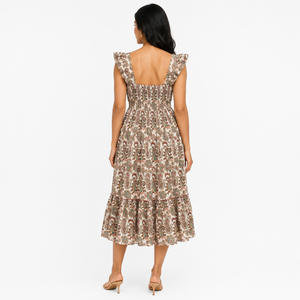 Robe midi décontractée pour femme à imprimé cachemire, manches courtes, col carré, coupe trapèze, en viscose et polyester tissé respirant, idéale pour l'été - Product Image 2